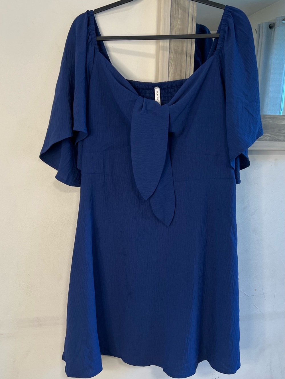 DOKOTOO Off-Shoulder Blue Tie Detail Dress